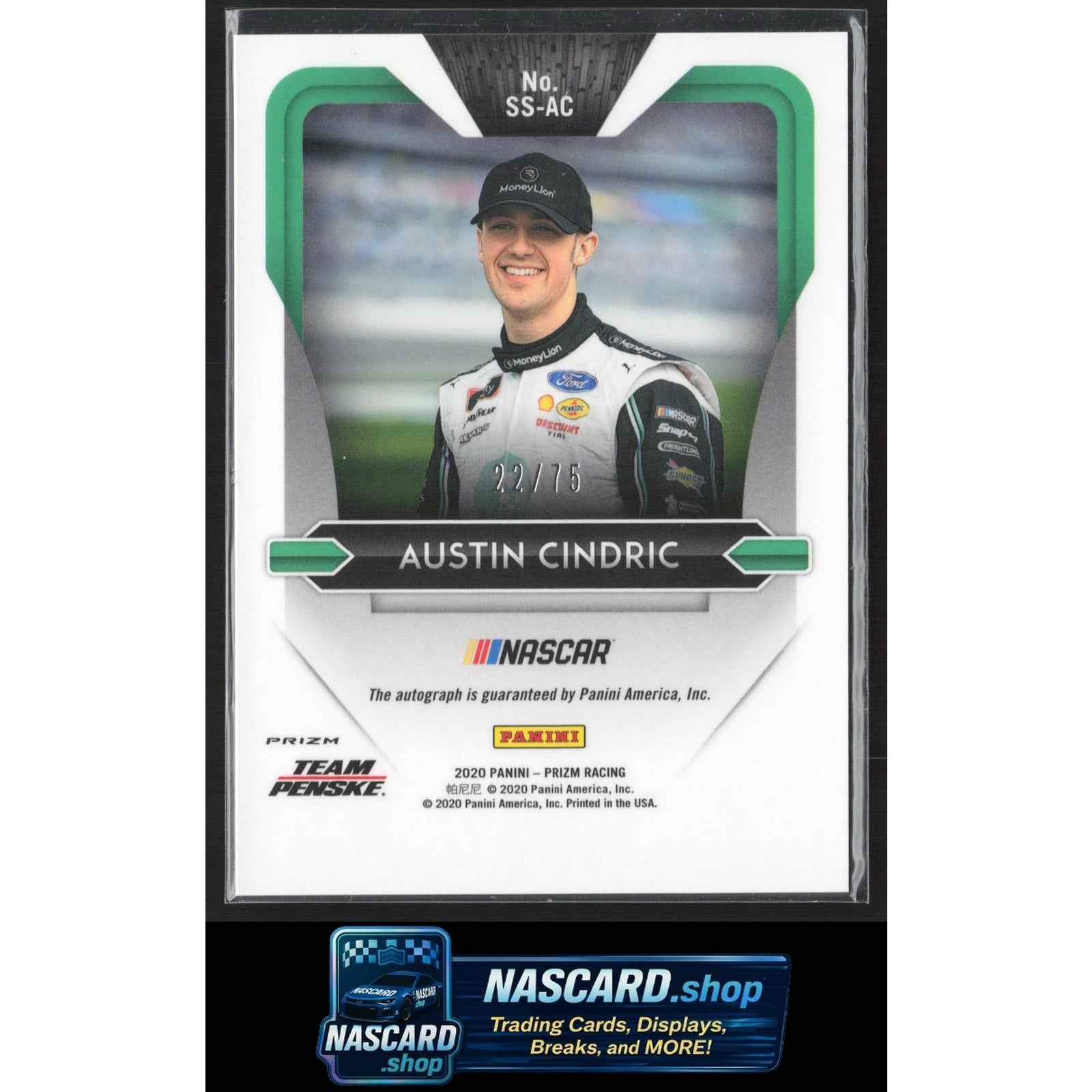 2020 Panini Prizm #SS-AC Austin Cindric Signing Sessions Green Scope #/75