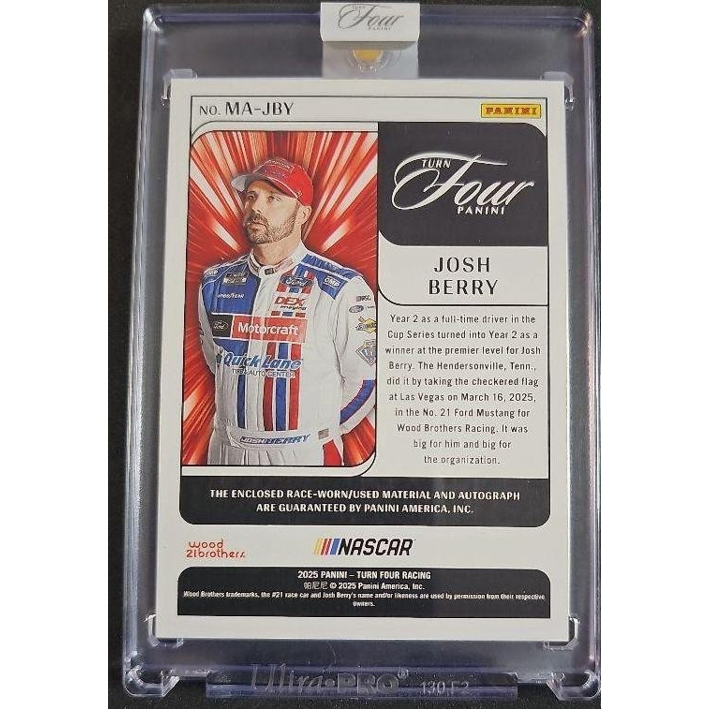 2025 Panini Turn Four NASCAR Josh Berry #MA-JBY Memorabilia Auto Holo Gold /5