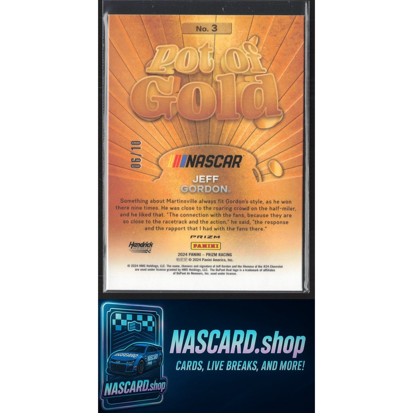 2024 Panini Prizm #3 Jeff Gordon Pot Of Gold Gold #/10