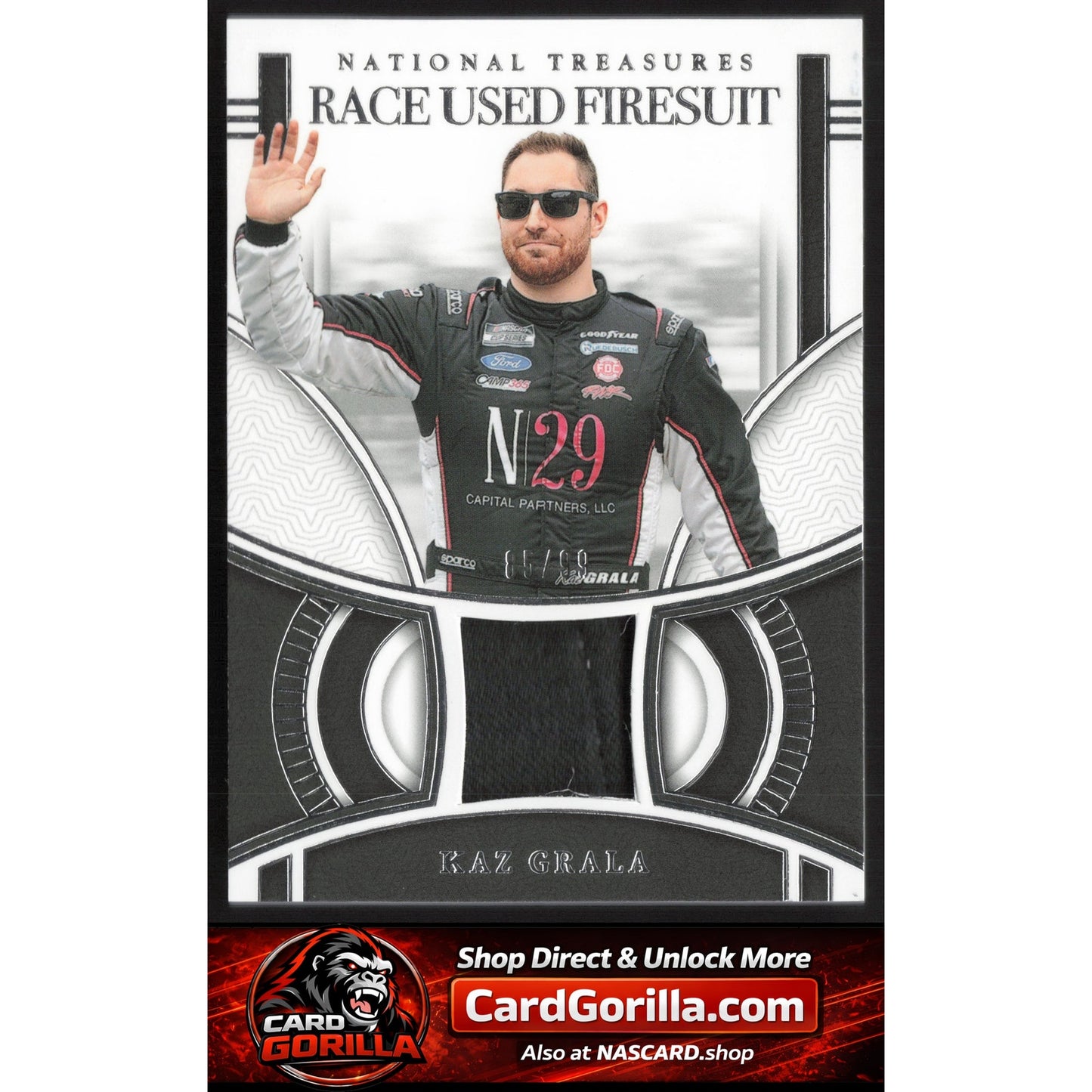 2024 Panini National Treasures #RUF-KAZ Kaz Grala Race Used Firesuit #/99