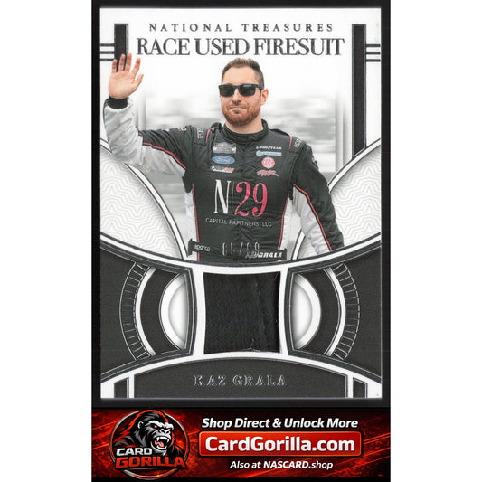 2024 Panini National Treasures #RUF-KAZ Kaz Grala Race Used Firesuit #/99