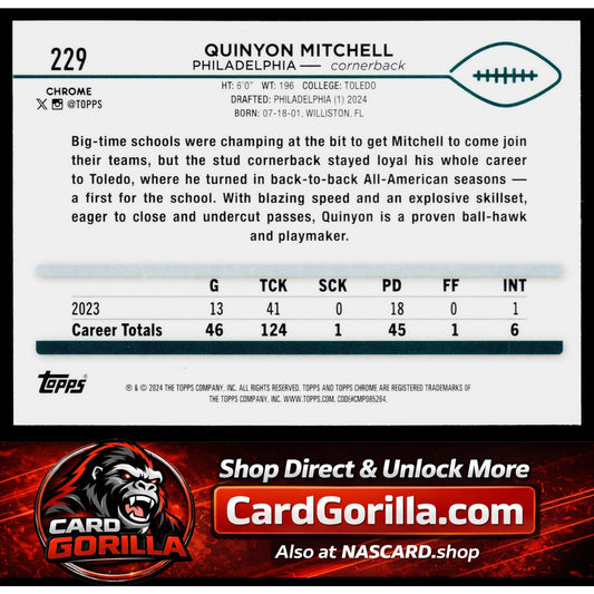 2024 Topps Chrome #229 Quinyon Mitchell Prism Refractor RC