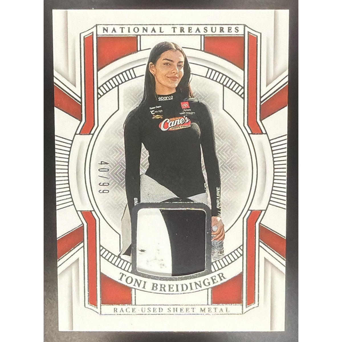 2025 Panini National Treasures Toni Breidinger #18 Race Used Sheet Metal /99 MEM