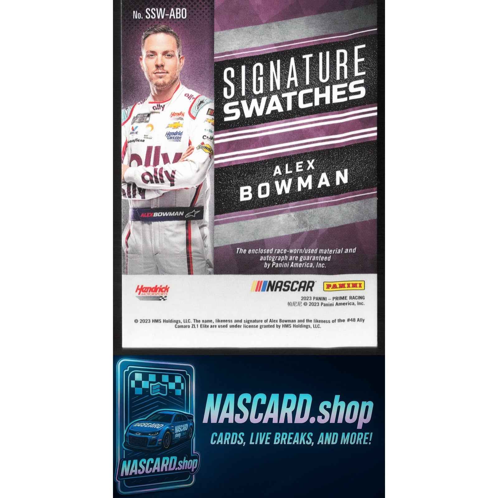 2023 Panini Prime #SSW-ABO Alex Bowman Signature Swatches #/49