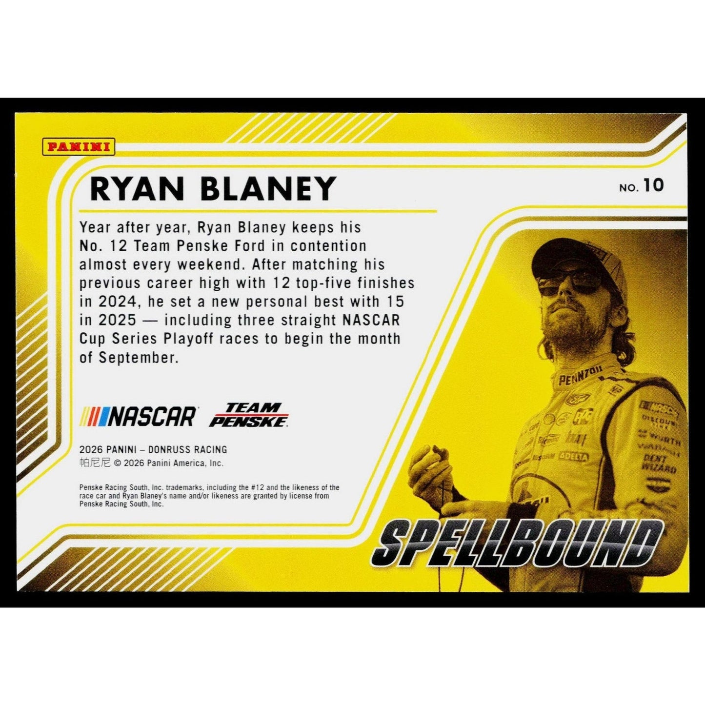 2026 Donruss #10 Ryan Blaney Spellbound Orange Ice #/75
