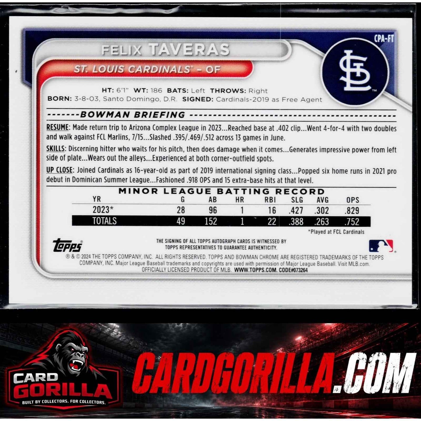 2024 Bowman Chrome #CPA-FT Felix Taveras Prospect Autographs