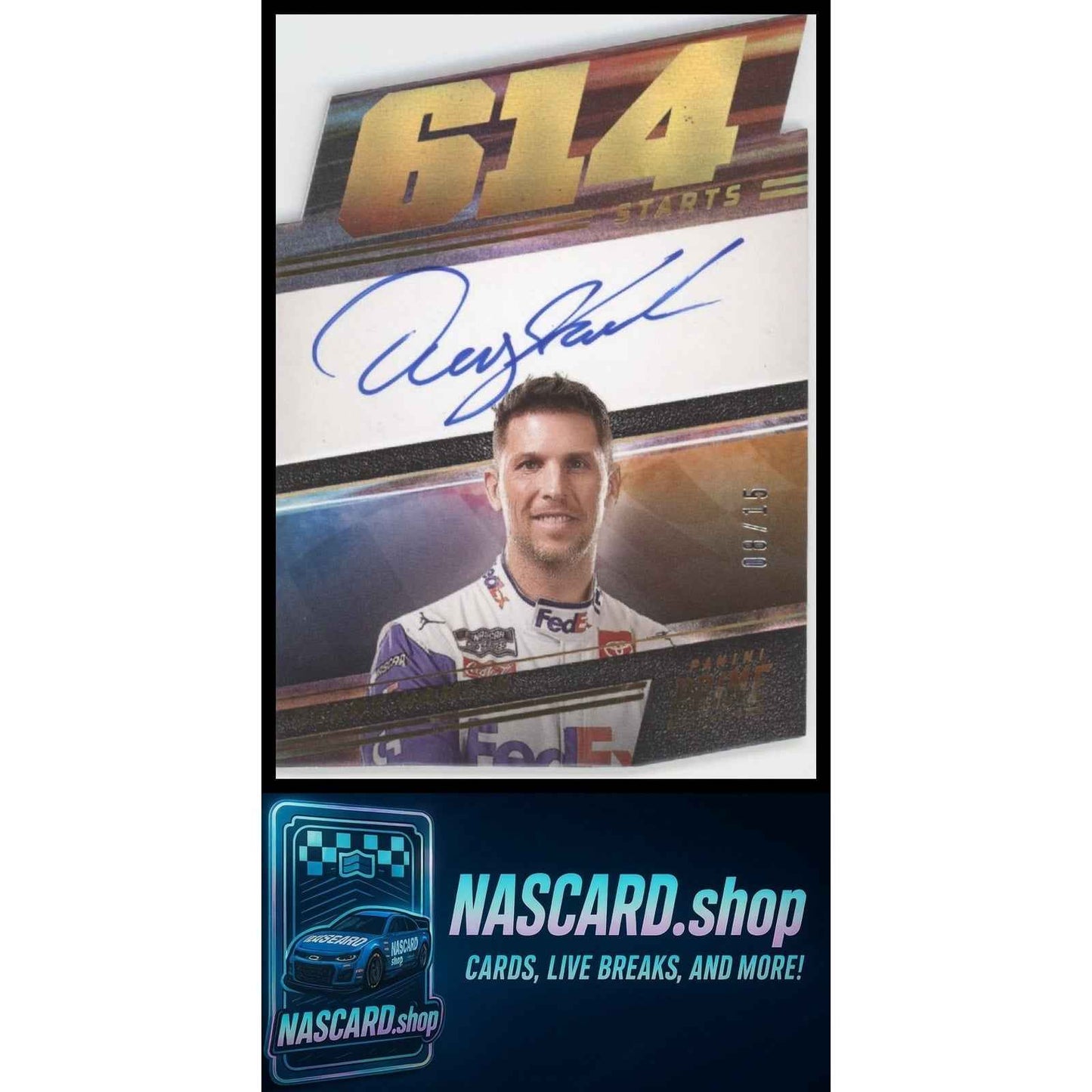 Denny Hamlin 2023 Prime Die Cut Prime Number Signatures Holo Gold #/15