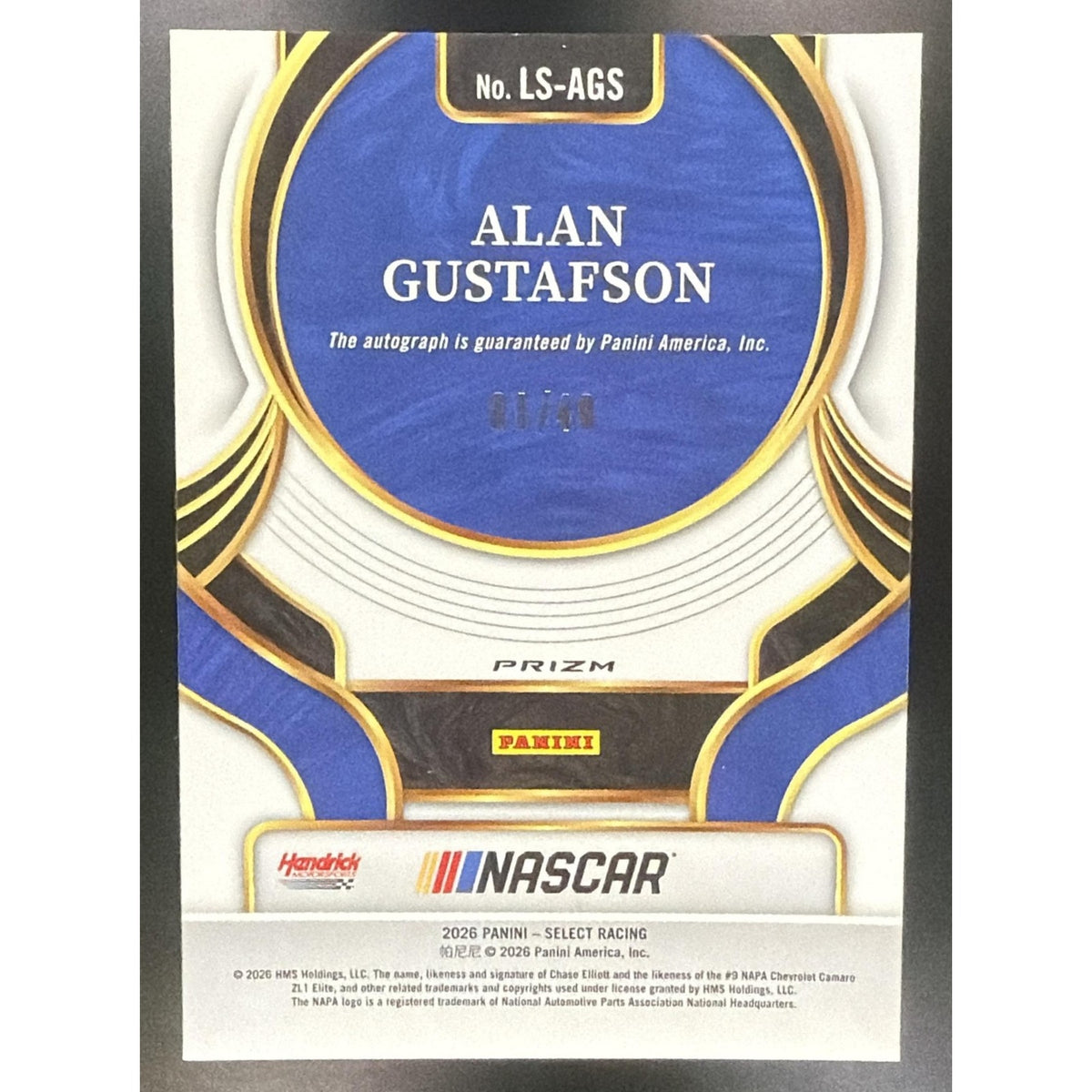 2026 Panini Select NASCAR Alan Gustafson Legendary Signatures Purple Prizms /49