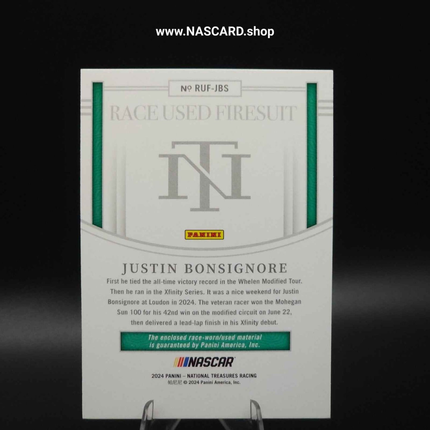 2024 National Treasures Race Used Firesuits Holo Silver Justin Bonsignore /25 - Card Gorilla