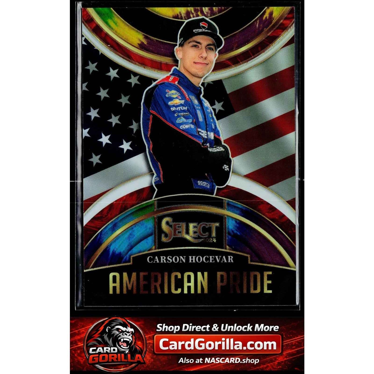 2024 Panini Select #26 Carson Hocevar American Pride Tie-Dye Prizms #/25