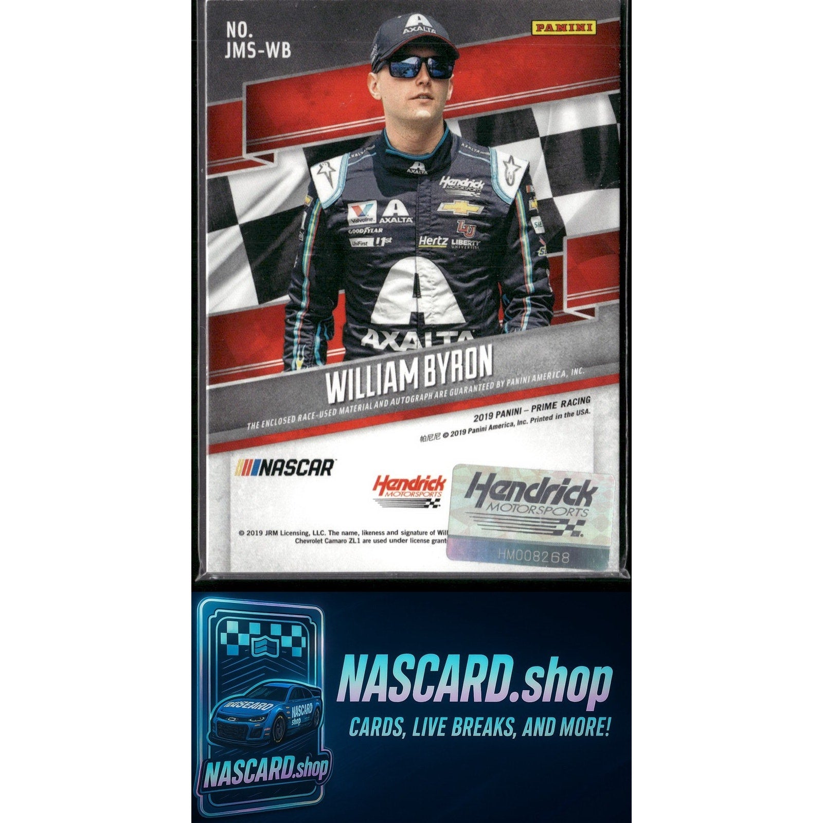 2019 Prime William Byron Jumbo Material Signatures Firesuit Platinum Blue 1/1 - NASCARD.shop