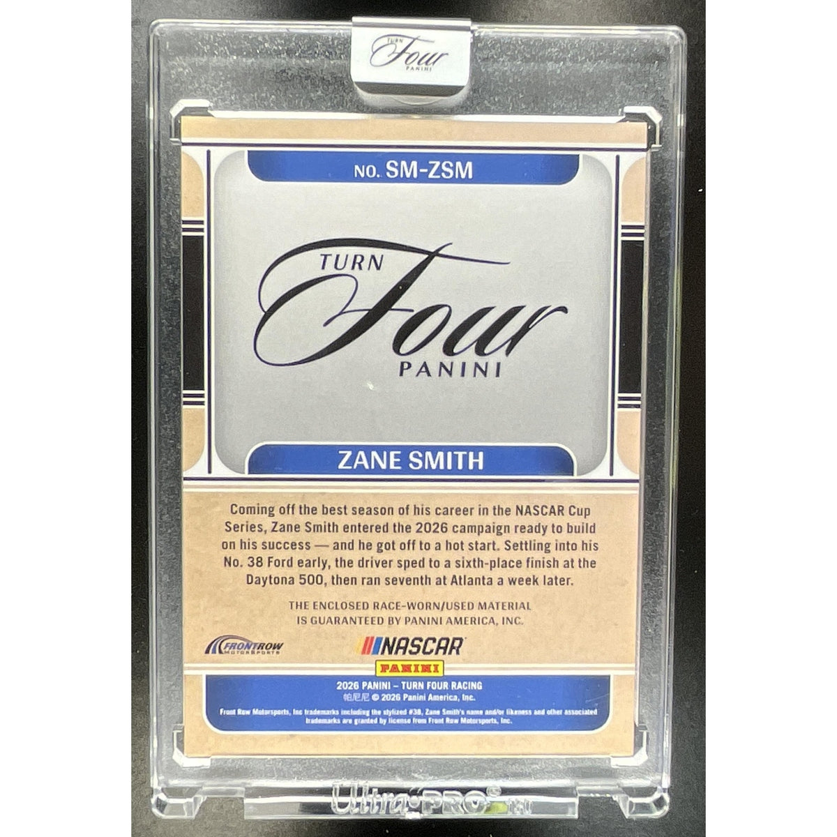 2026 Panini Turn Four Racing Zane Smith #SM-ZSM Sheet Metal Swatches 165/199 MEM