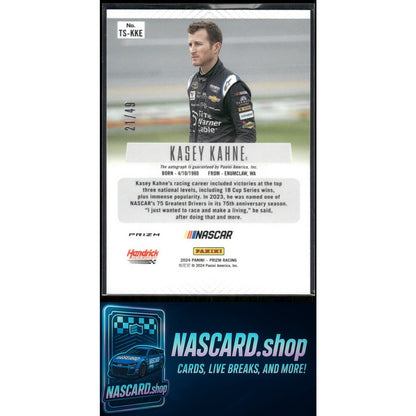 2024 Panini Prizm #TS-KKE Kasey Kahne Throwback Signatures Blue #/49