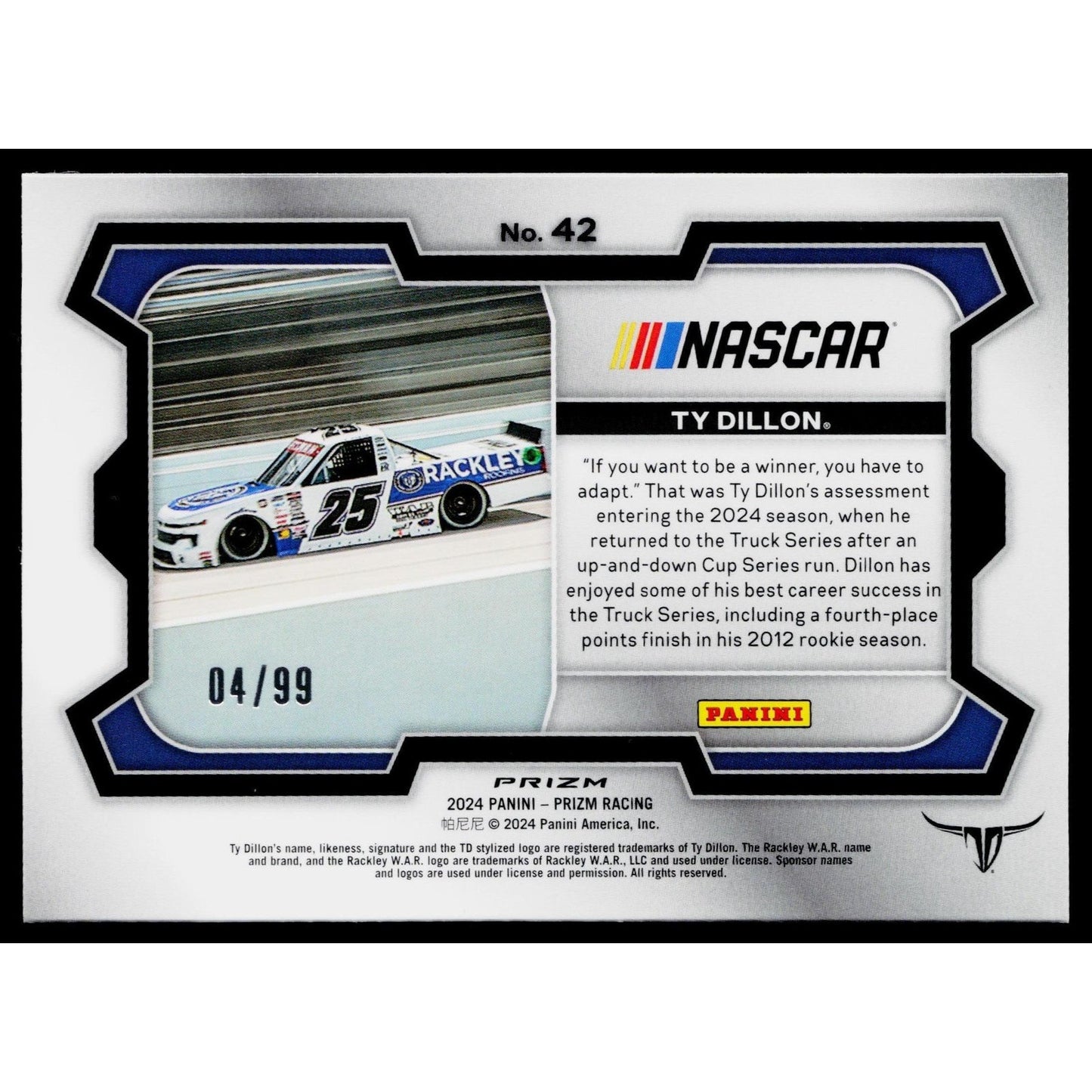 2024 Panini Prizm #42 Ty Dillon Purple #/99