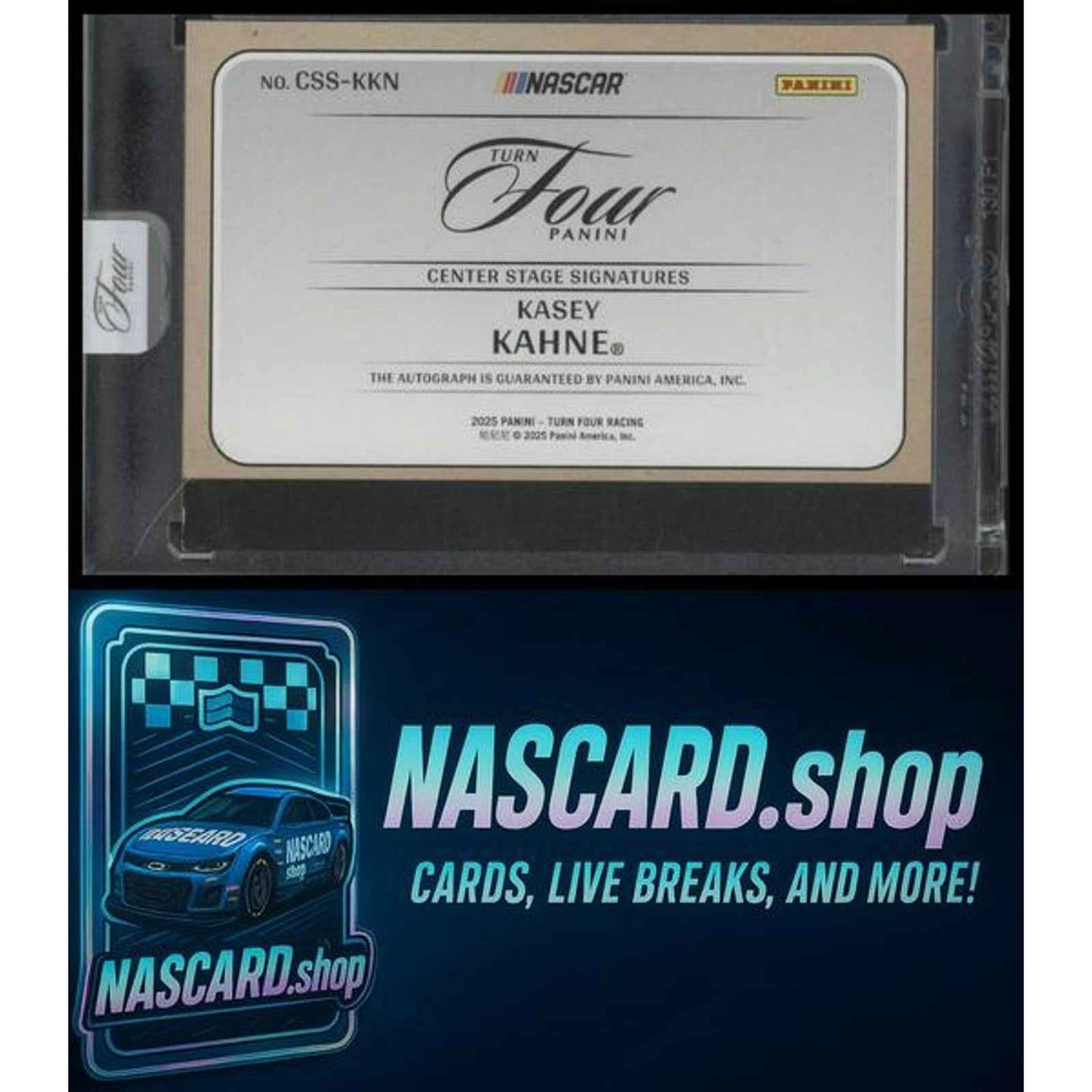 2025 Panini Turn Four #CSS-KKN Kasey Kahne Center Stage Signatures Blue #/49