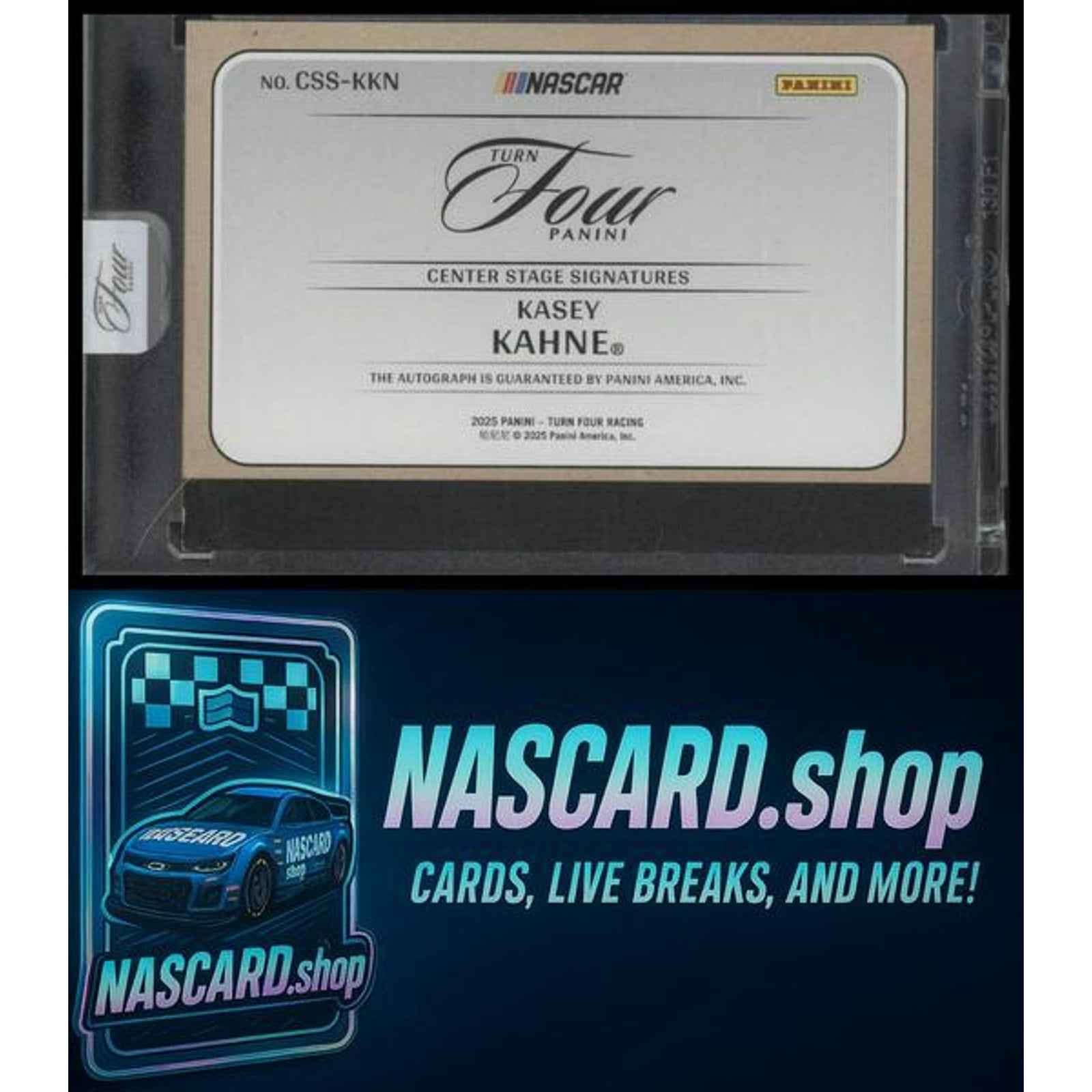 2025 Panini Turn Four #CSS-KKN Kasey Kahne Center Stage Signatures Blue #/49