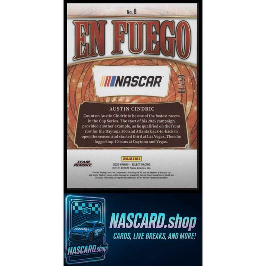 2025 Panini Select #8 Austin Cindric En Fuego Gold Prizms #/10