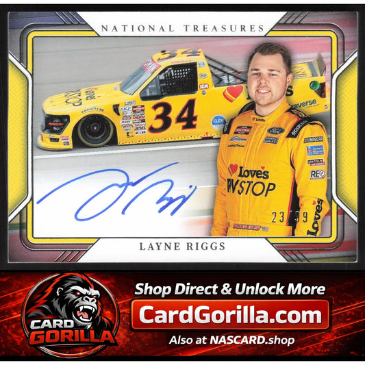 2025 Panini National Treasures #TPS-LRG Layne Riggs Track Pass Signatures #/99