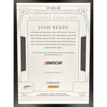 2023 Panini National Treasures Josh Berry Quad Race Used Firesuits Prime /10