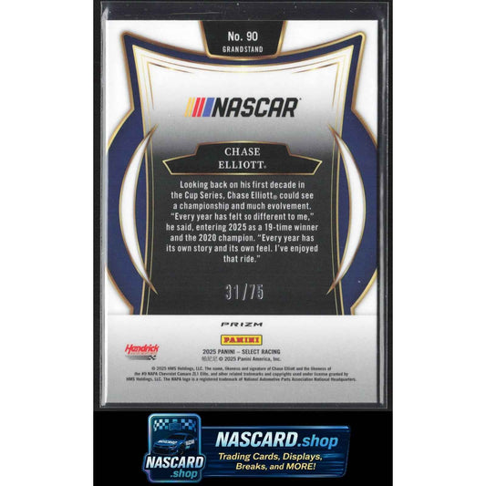2025 Panini Select #90 Chase Elliott Neon Green Prizms #/75