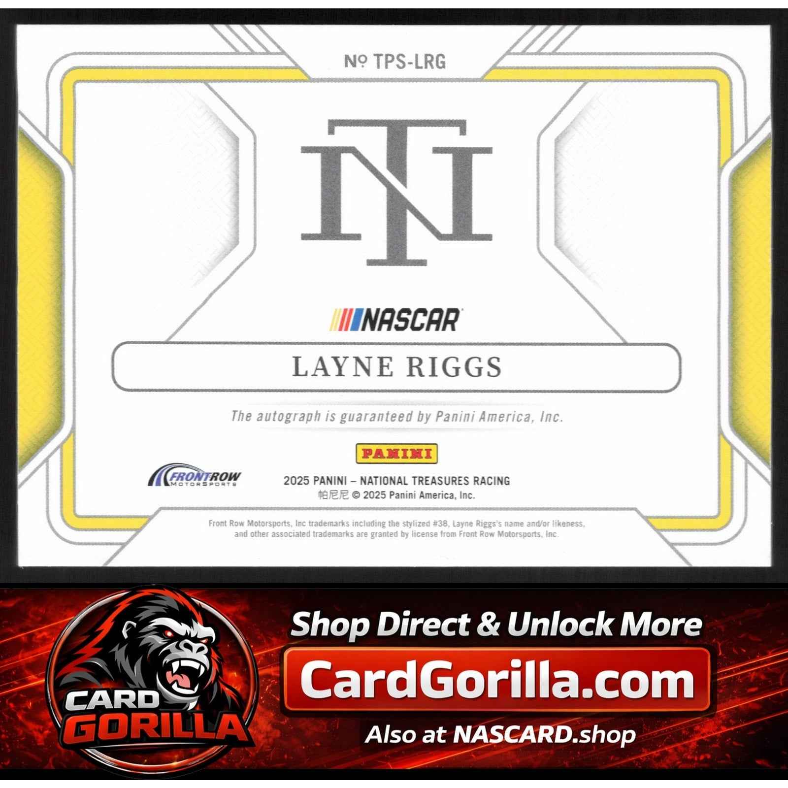 2025 National Treasures Layne Riggs Track Pass Signatures Holo Gold #/10