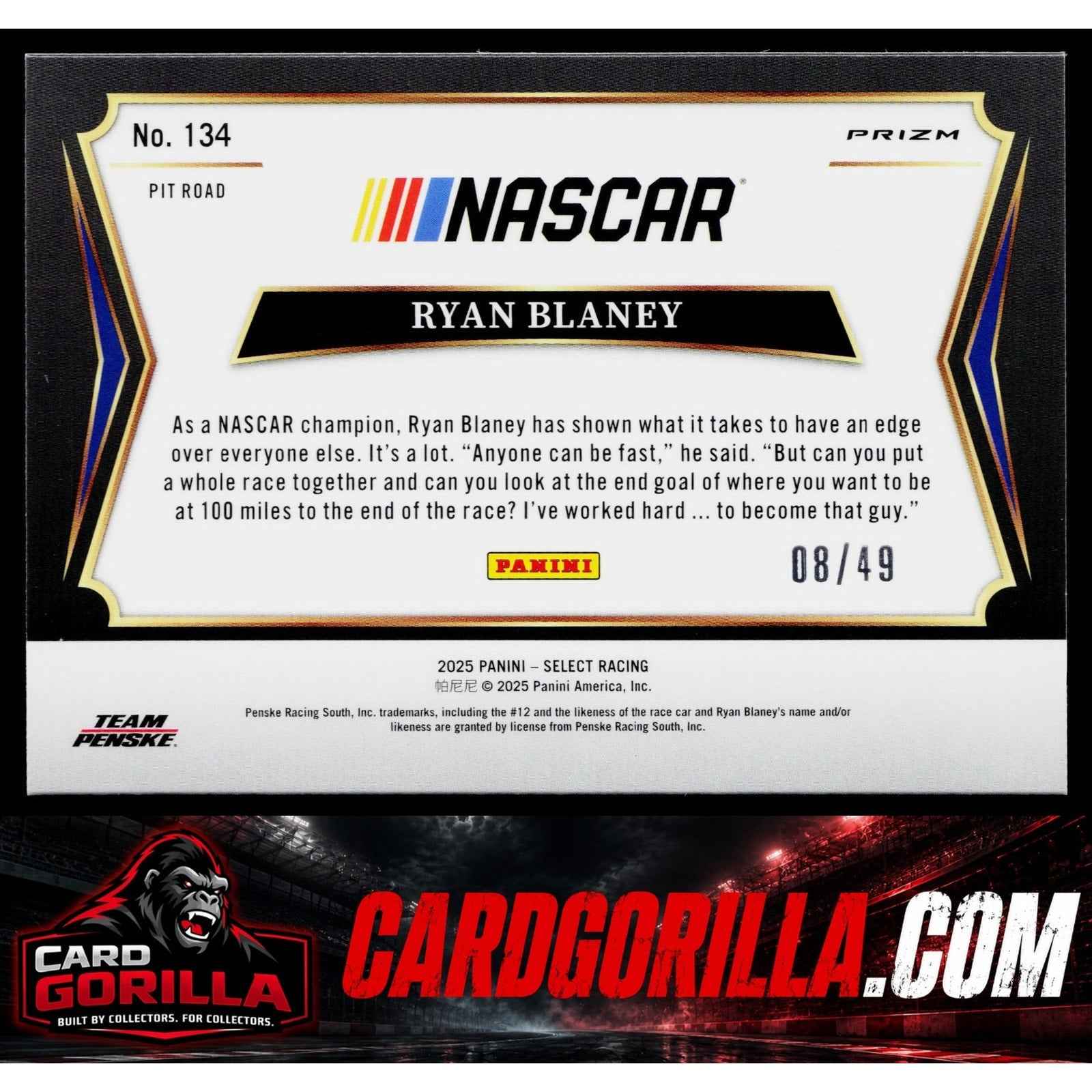 2025 Panini Select #134 Ryan Blaney Orange Prizms #/49