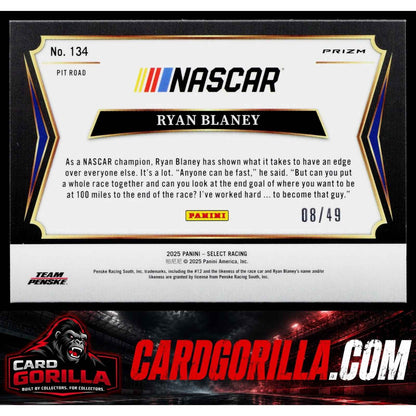 2025 Panini Select #134 Ryan Blaney Orange Prizms #/49