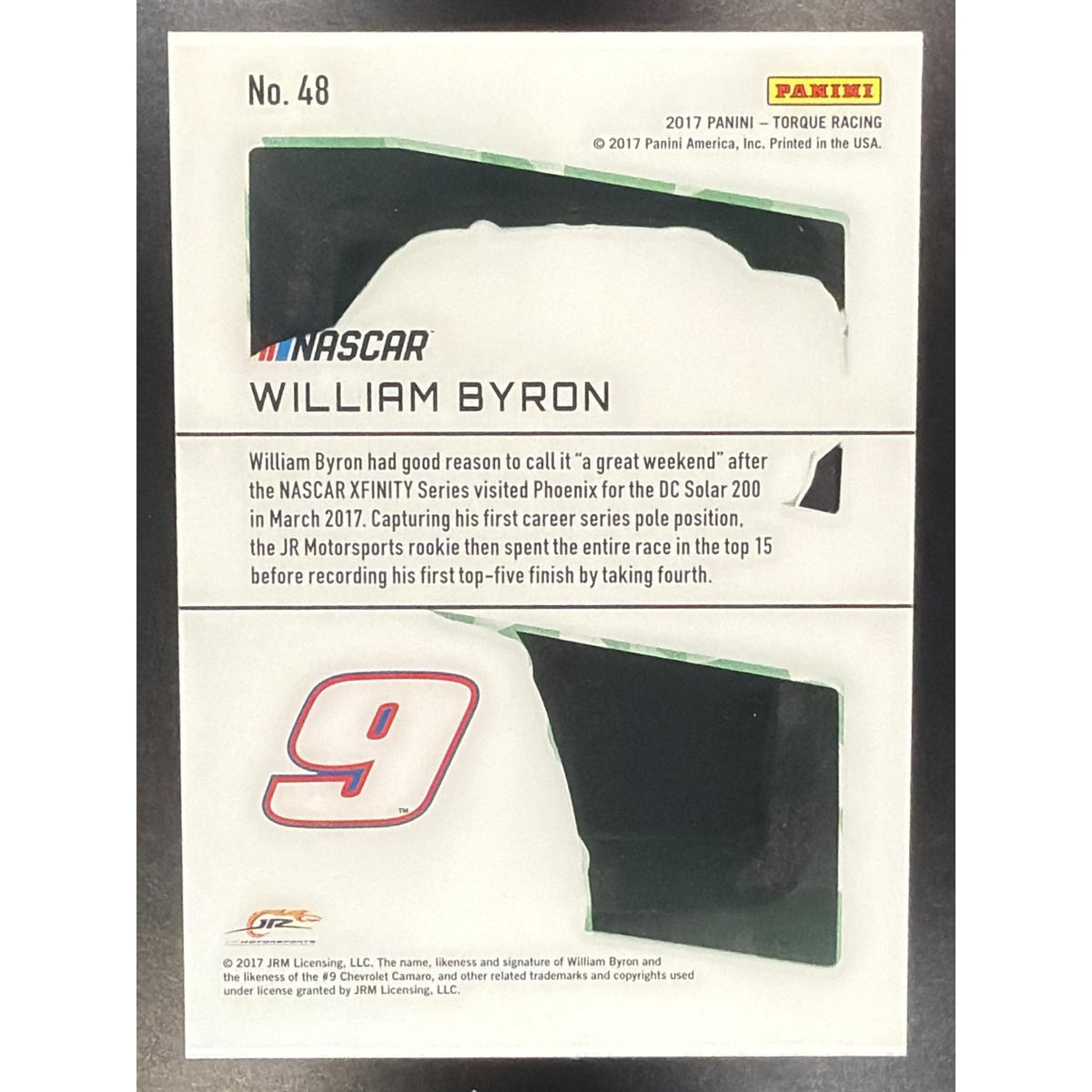2017 Panini Torque William Byron #48 Clear Vision Green /25 RC