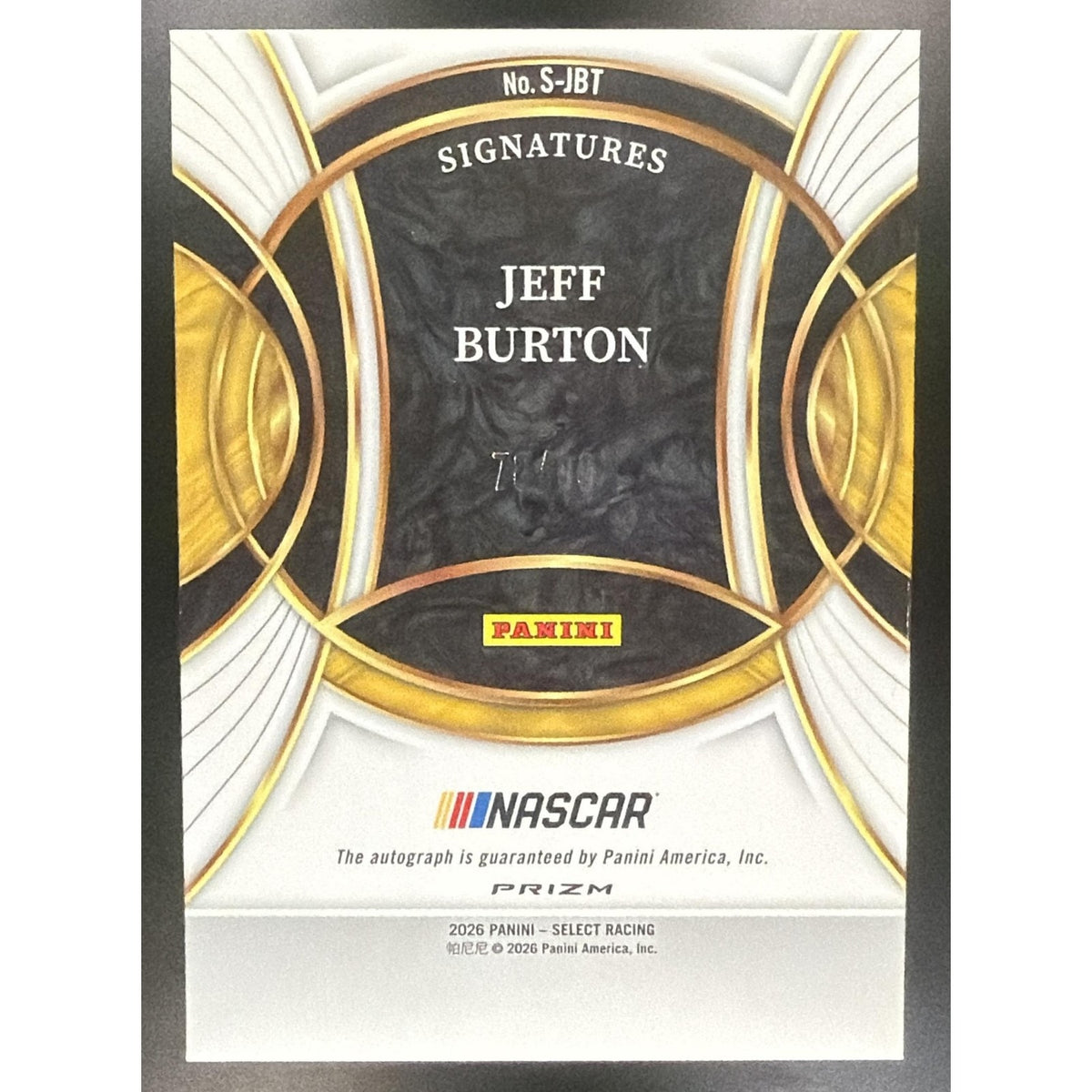 2026 Panini Select NASCAR Jeff Burton #S-JBT Signatures Blue Prizms /99 Auto