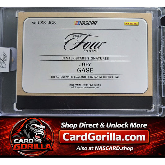 2025 Panini Turn Four #CSS-JGS Joey Gase Center Stage Signatures Blue #/49