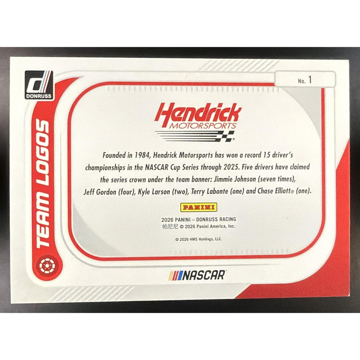 2026 Panini Donruss NASCAR Hendrick Motorsports #1 Team Logos Red Xplosion /99