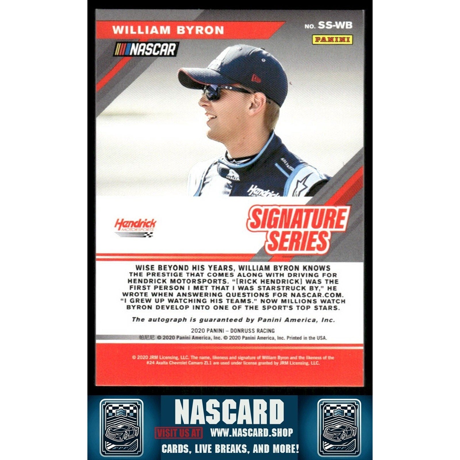 2020 Panini Donruss NASCAR - Signature Series William Byron #SS-WB Red /50 (AU) - NASCARD.shop