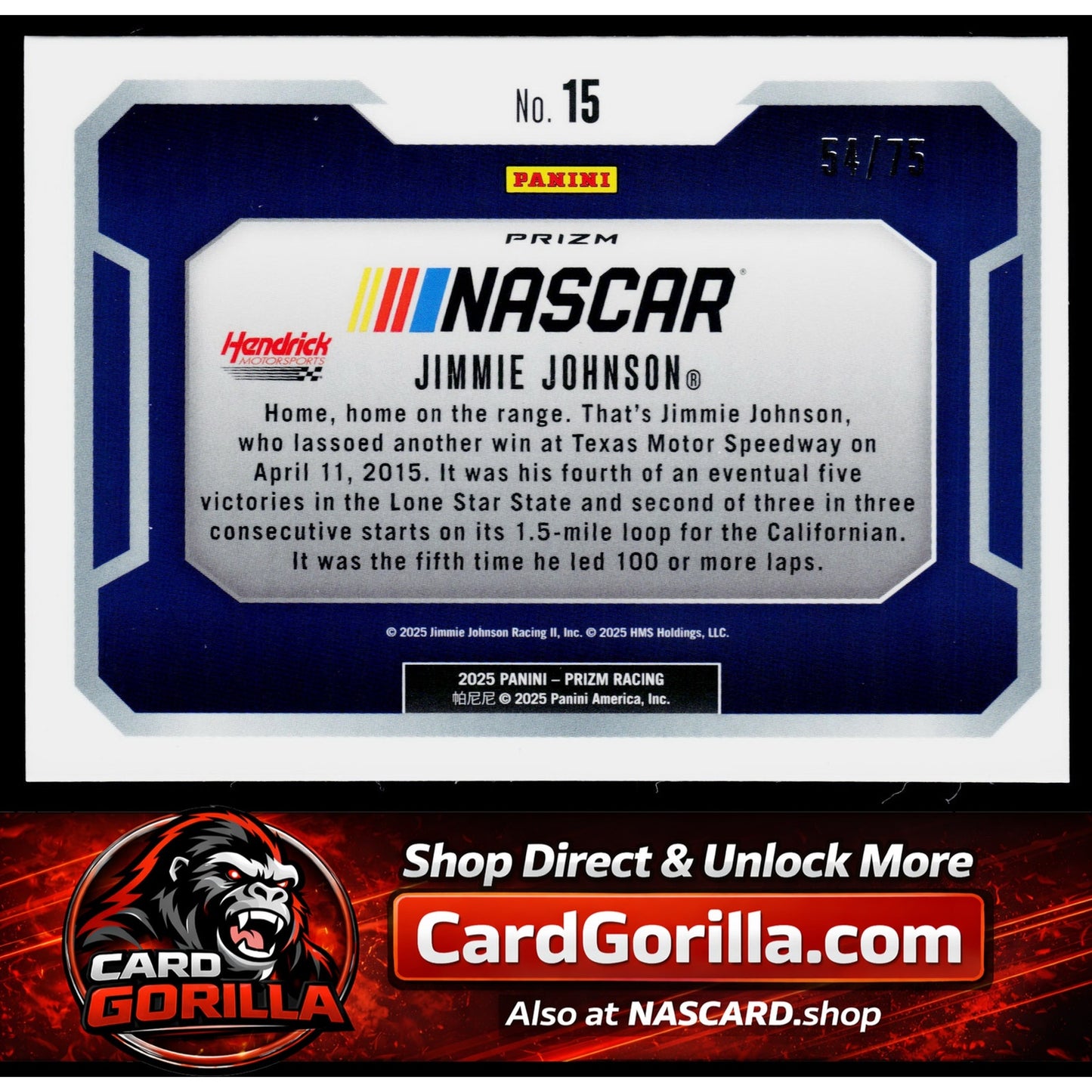 2025 Panini Prizm #15 Jimmie Johnson Victory Lane Blue Pulsar #/75
