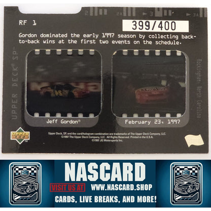 1997 Upper Deck #RF1 Jeff Gordon Race Film #399/400 - NASCARD.shop