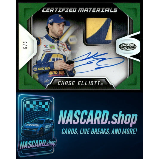 2018 Panini Certified Materials Signatures Chase Elliott Green #5/5 On Card Auto