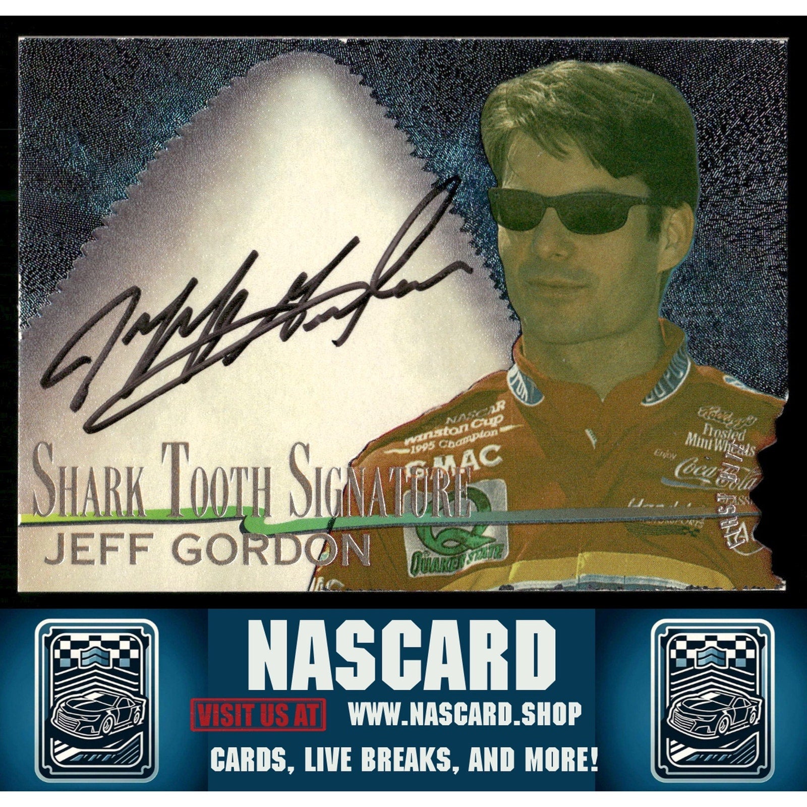 1997 Wheels Race Sharks #ST2 Jeff Gordon Shark Tooth Signatures First Bite - NASCARD.shop