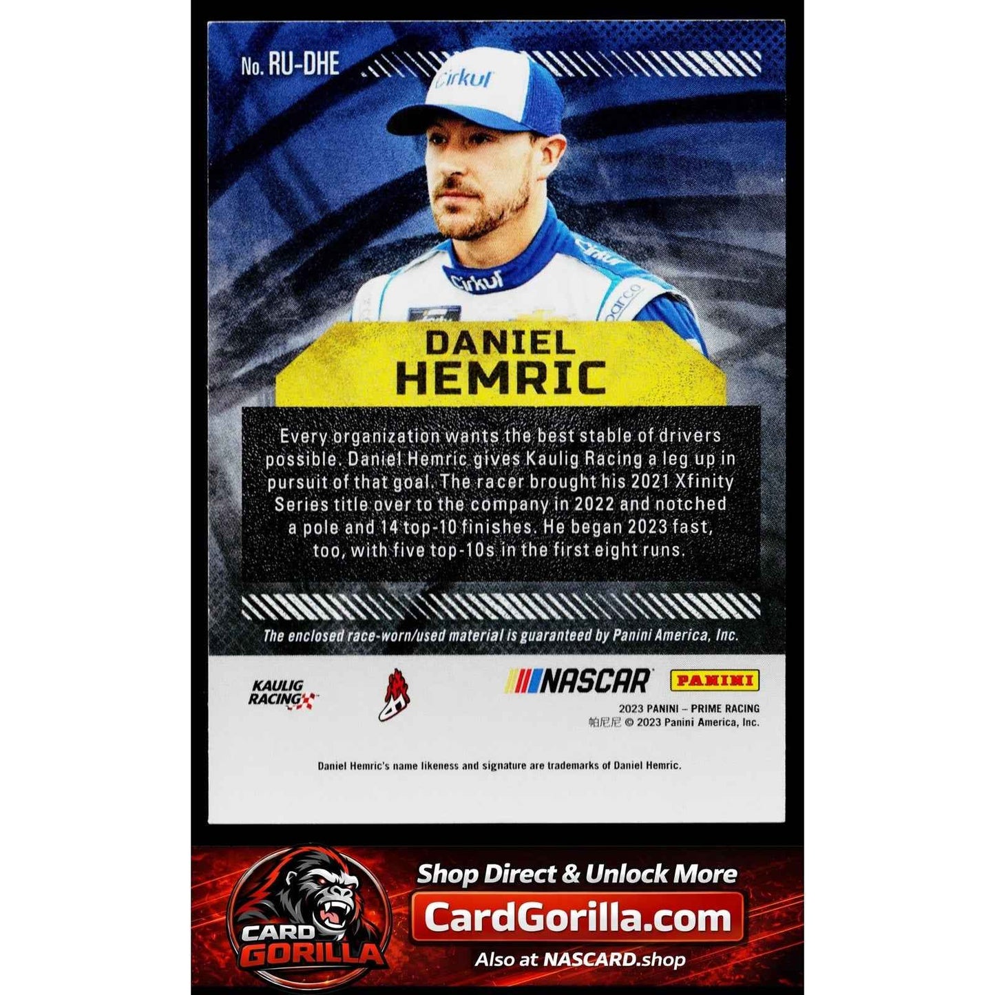 2023 Panini Prime #RU-DHE Daniel Hemric Race Used Firesuits #/99
