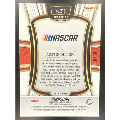 2026 Panini Select NASCAR Austin Dillon #213 Set - Trackside Gold Prizms 6/10