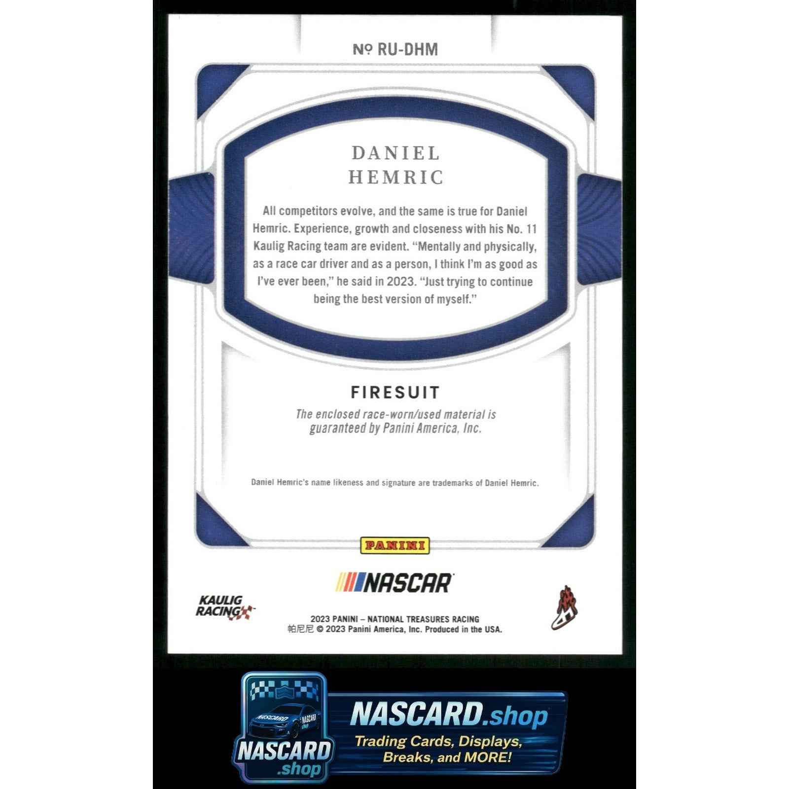 2023 Panini National Treasures #RU-DHM Daniel Hemric Race Used Sheet Metal #/99