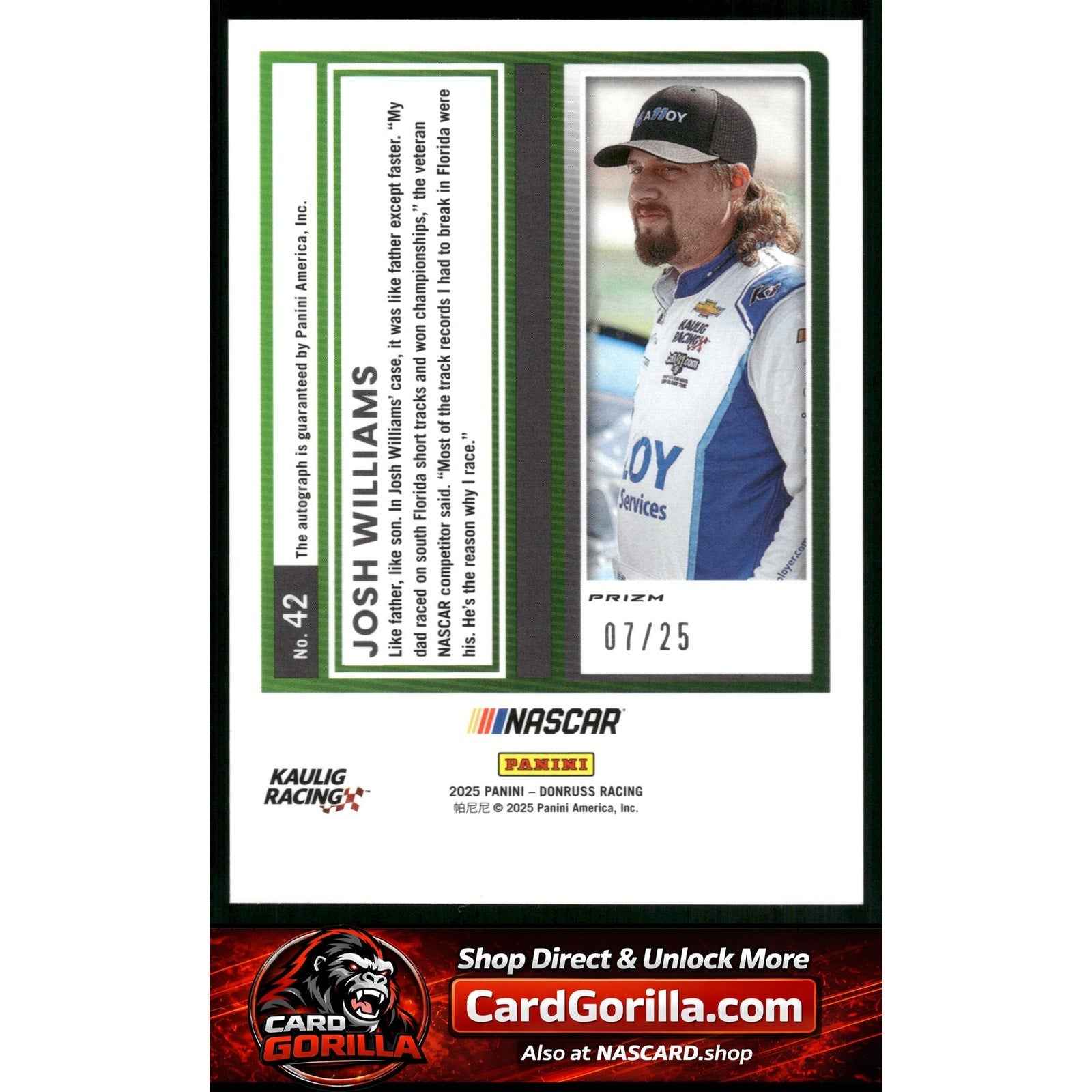 2025 Donruss #42 Josh Williams Optic Signatures Pandora #/25