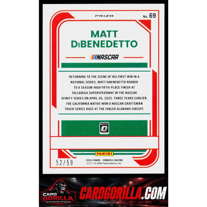 2026 Donruss #69 Matt DiBenedetto Optic Purple Velocity #/59