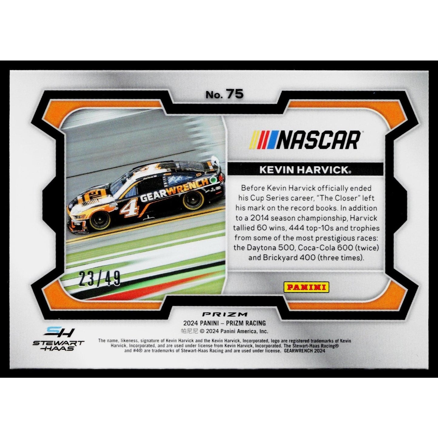 2024 Panini Prizm #75 Kevin Harvick Carolina Blue #/49