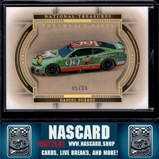 2024 Panini National Treasures #17 Daniel Suarez Throwback Rides Gold Holo #/10 - NASCARD.shop