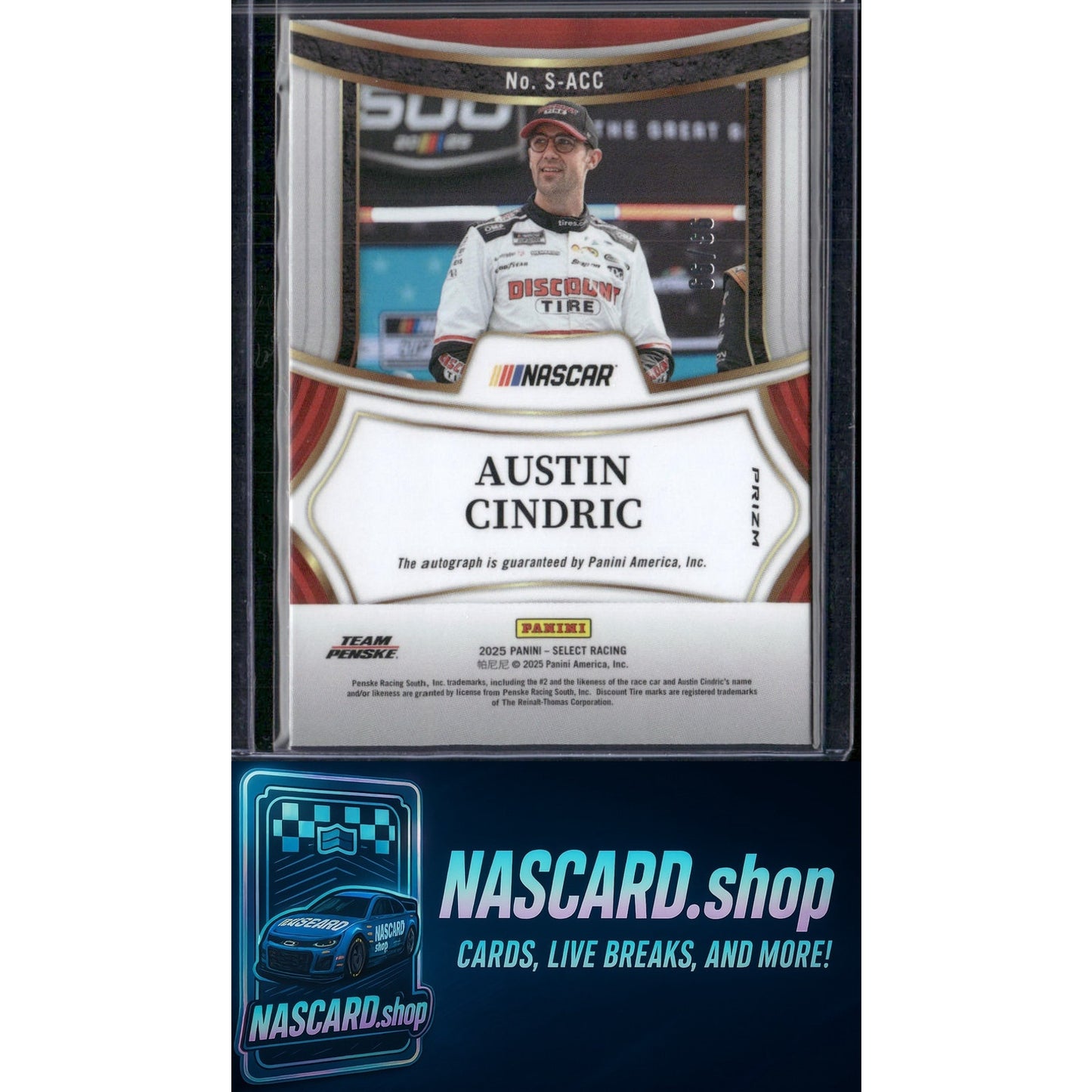 2025 Select Racing #S-ACC Austin Cindric SIgnatures Blue Prizms #/99 - NASCARD.shop