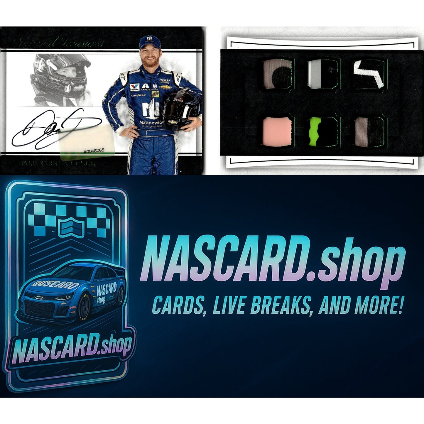 2017 National Treasures Dale Earnhardt Jr Auto Booklet 3/5 Six Patch Green - Card Gorilla