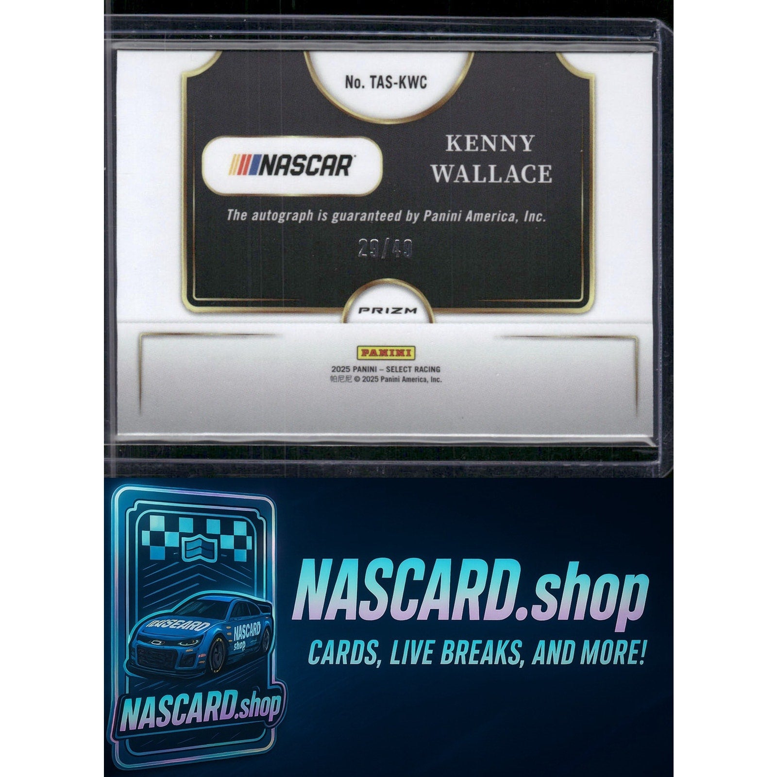 2025 Select Racing Kenny Wallace Trackside Action Signatures Purple Prizms #/49 - Card Gorilla