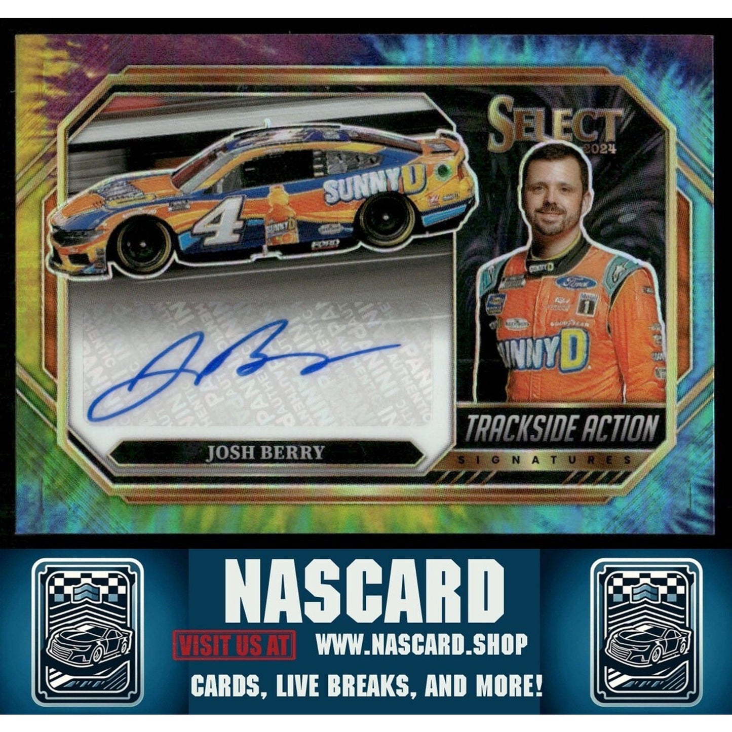 2024 Panini Select - Trackside Action Signatures Josh Berry Tie-Dye Prizm /25 - NASCARD.shop
