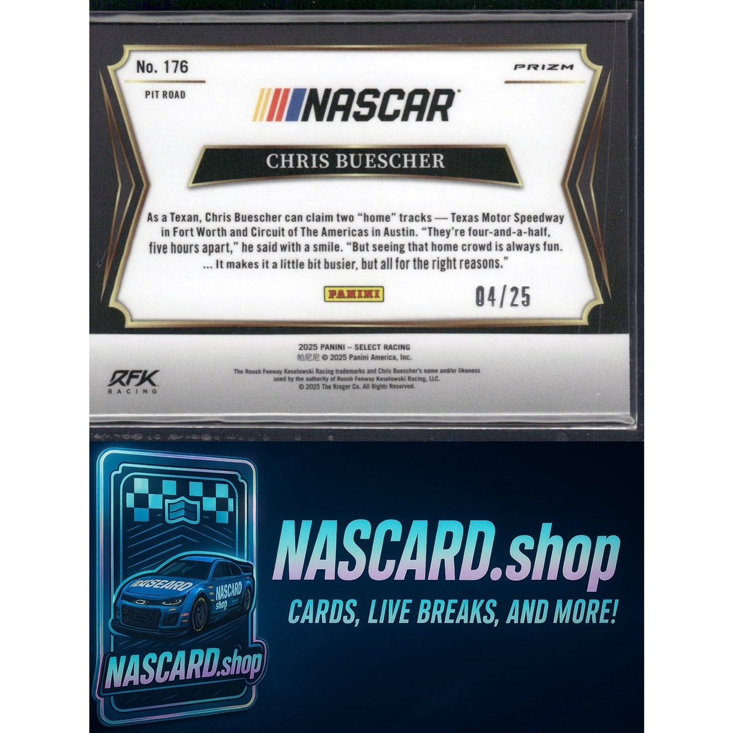 2025 Select Racing #176 Chris Buescher Pit Road Tie-Dye Prizms #/13 - Card Gorilla