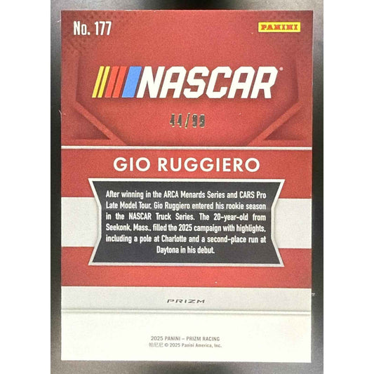 2025 Panini Prizm NASCAR Gio Ruggiero #177 Throwback Purple Prizms 44/99