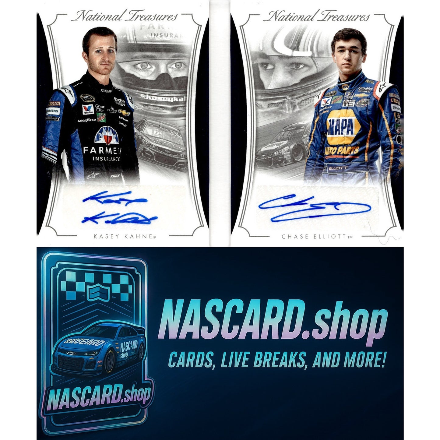 2016 National Treasures Kasey Kahne Chase Elliott Dual Signature Booklet 24/25 - NASCARD.shop